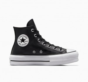 Converse Chuck Taylor All Star Lift Platform Leren Zwart Zwart Wit | 134860ZHQ