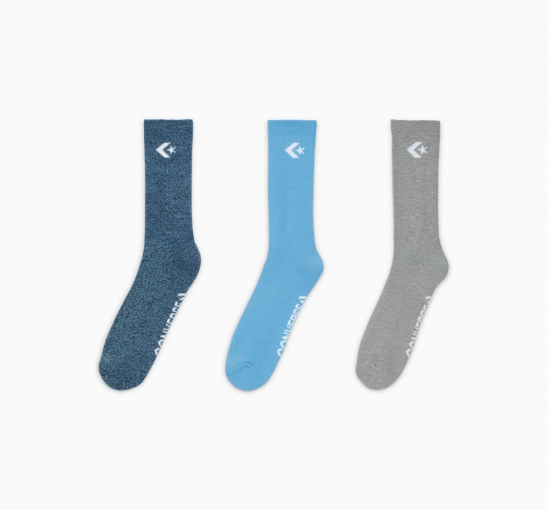 Converse 3-Pack Embroidered Crew Socks Blauw Blauw | 316504YRC