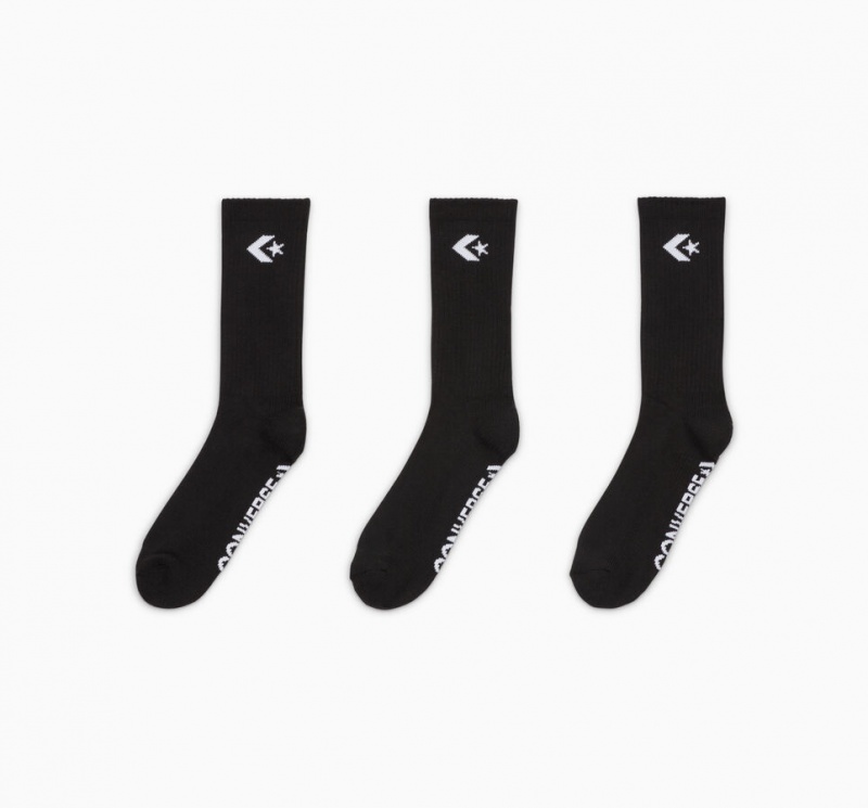 Converse 3-Pack Embroidered Crew Socks Zwart | 280179SHV