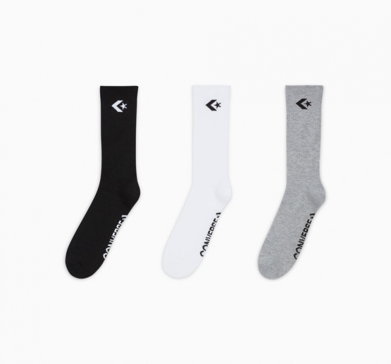 Converse 3-Pack Embroidered Crew Socks Zwart Wit Grijs | 854973LZI