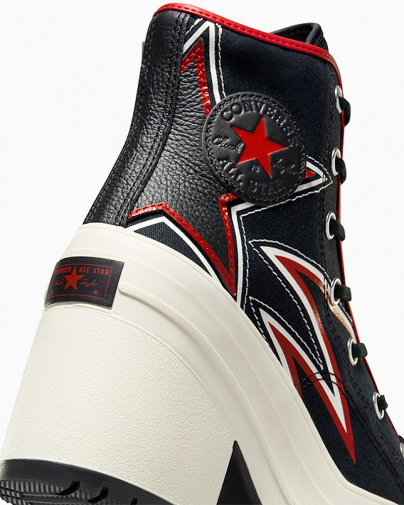 Converse Chuck 70 De Luxe Heel Moto Zwart Rood | 805641POI