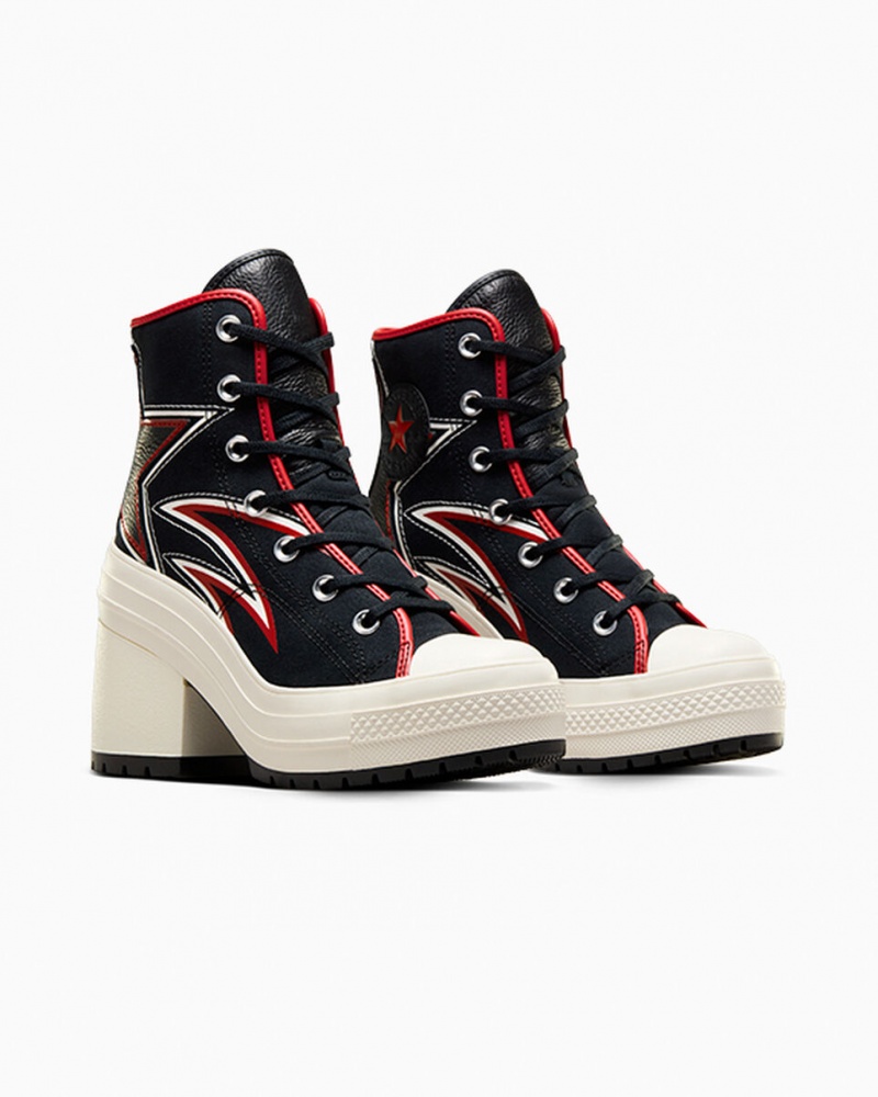 Converse Chuck 70 De Luxe Heel Moto Zwart Rood | 805641POI