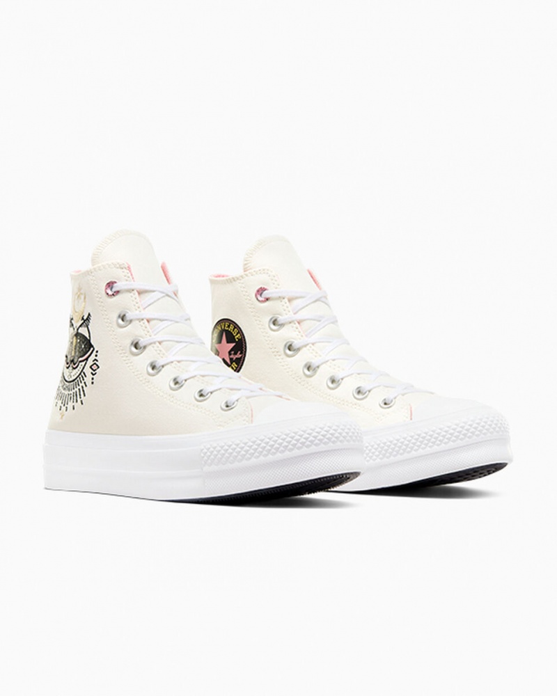 Converse Chuck Taylor All Star Lift Platform Alchemy Embroidery Zwart Roze | 164572XNV