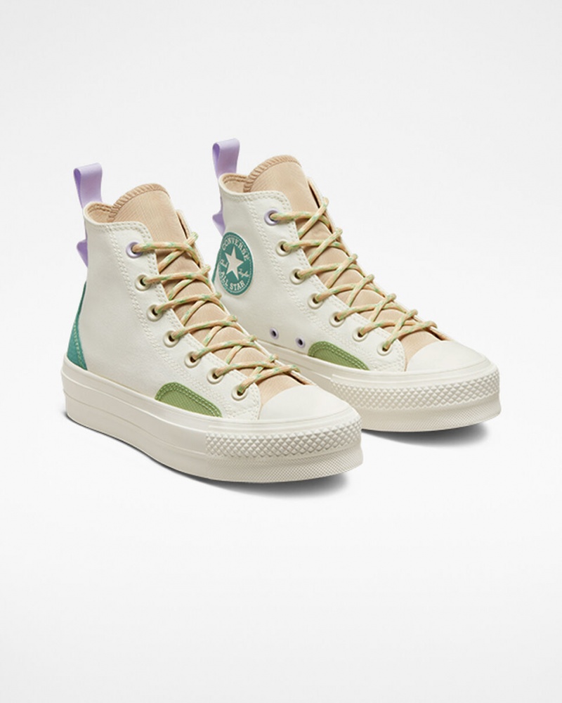 Converse Chuck Taylor All Star Lift Platform Colorblock Overlay Egret / Oat Milk / Algae Coast | 286970MZO