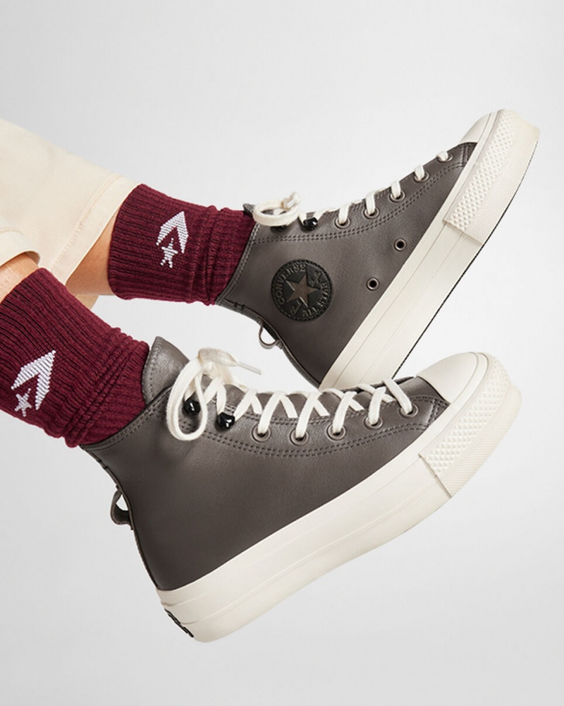 Converse Chuck Taylor All Star Lift Platform Fleece-Gevoerde Leren Zwart | 349065JWQ