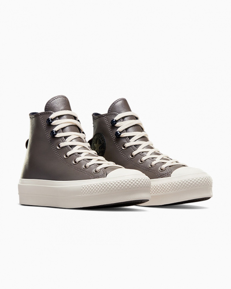 Converse Chuck Taylor All Star Lift Platform Fleece-Gevoerde Leren Zwart | 349065JWQ