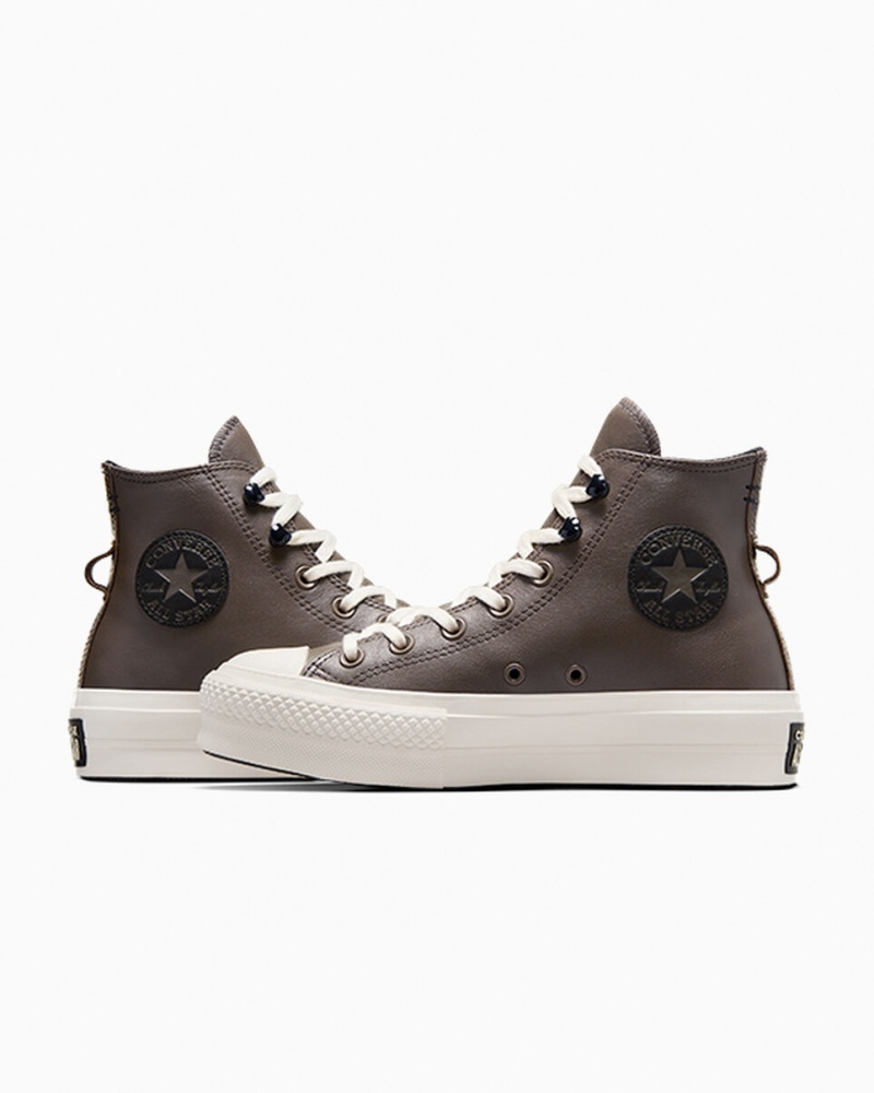 Converse Chuck Taylor All Star Lift Platform Fleece-Gevoerde Leren Zwart | 349065JWQ