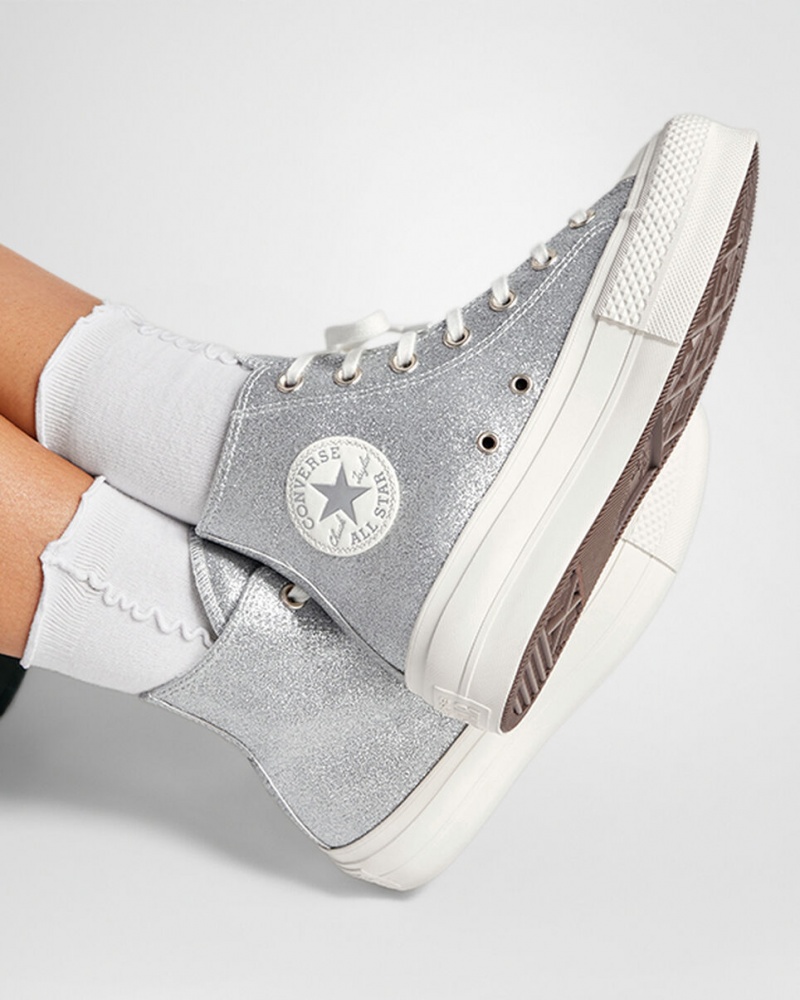 Converse Chuck Taylor All Star Lift Platform Glitter Zilver | 913507IEZ