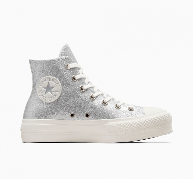 Converse Chuck Taylor All Star Lift Platform Glitter Zilver | 913507IEZ