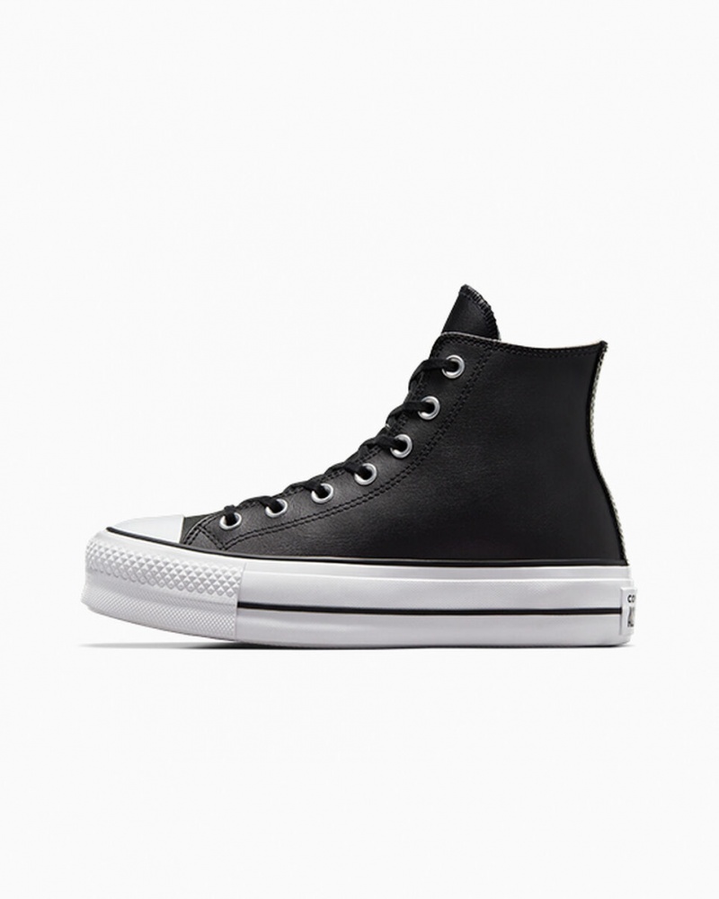 Converse Chuck Taylor All Star Lift Platform Leren Zwart Zwart Wit | 870243MKA