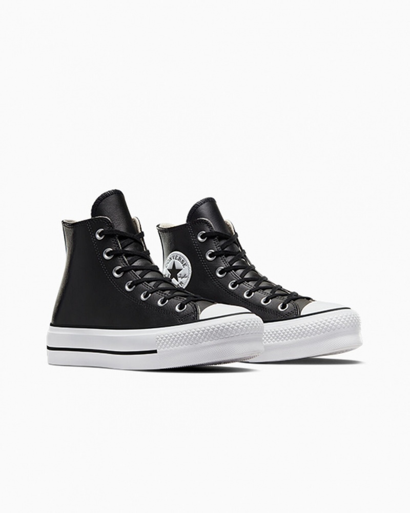 Converse Chuck Taylor All Star Lift Platform Leren Zwart Zwart Wit | 870243MKA