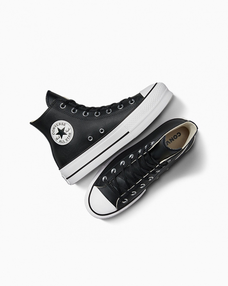 Converse Chuck Taylor All Star Lift Platform Leren Zwart Zwart Wit | 870243MKA