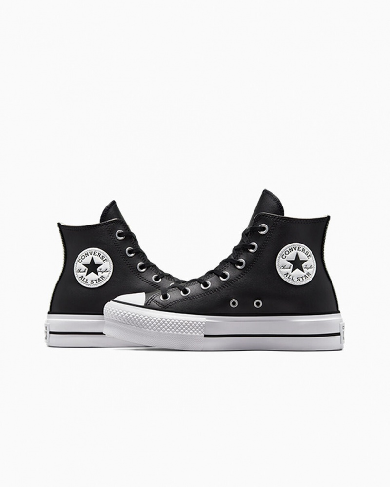 Converse Chuck Taylor All Star Lift Platform Leren Zwart Zwart Wit | 870243MKA