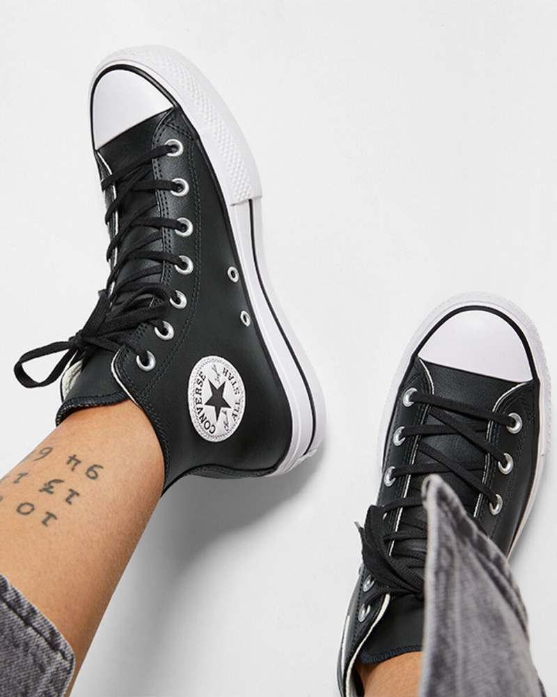 Converse Chuck Taylor All Star Lift Platform Leren Zwart Zwart Wit | 870243MKA