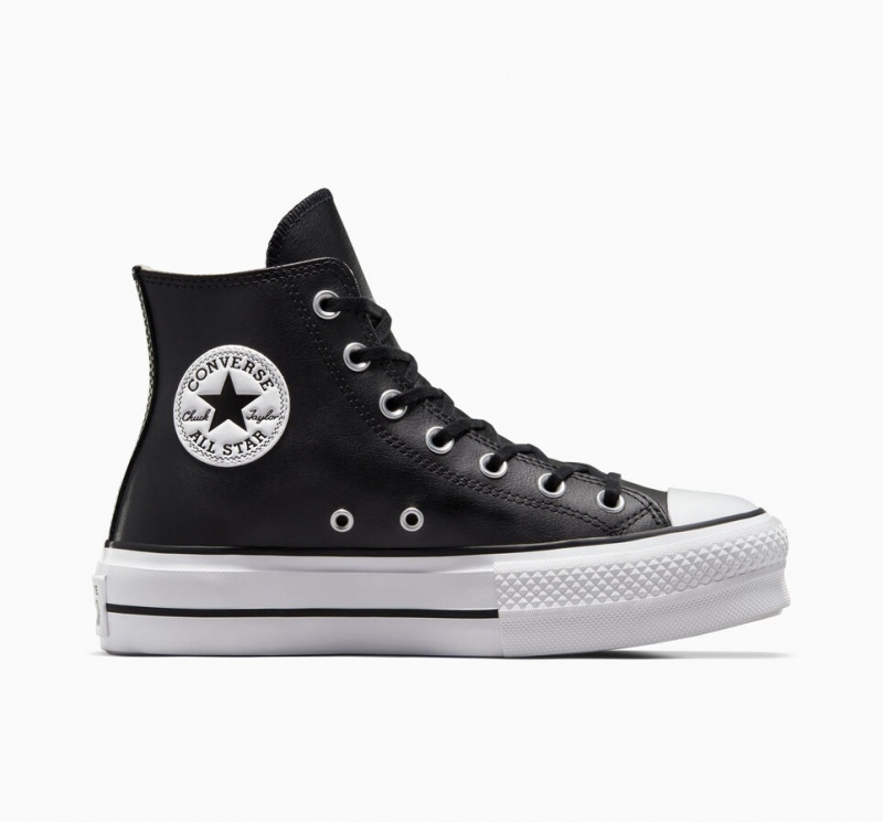 Converse Chuck Taylor All Star Lift Platform Leren Zwart Zwart Wit | 870243MKA