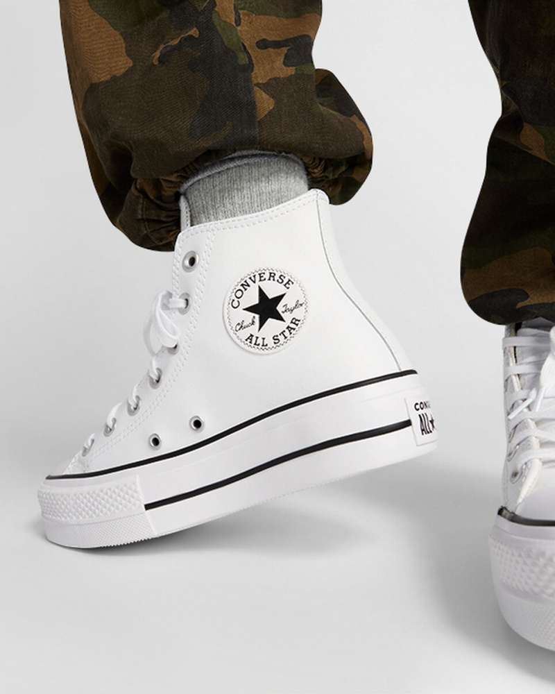 Converse Chuck Taylor All Star Lift Platform Leren Wit Zwart Wit | 290863HTE