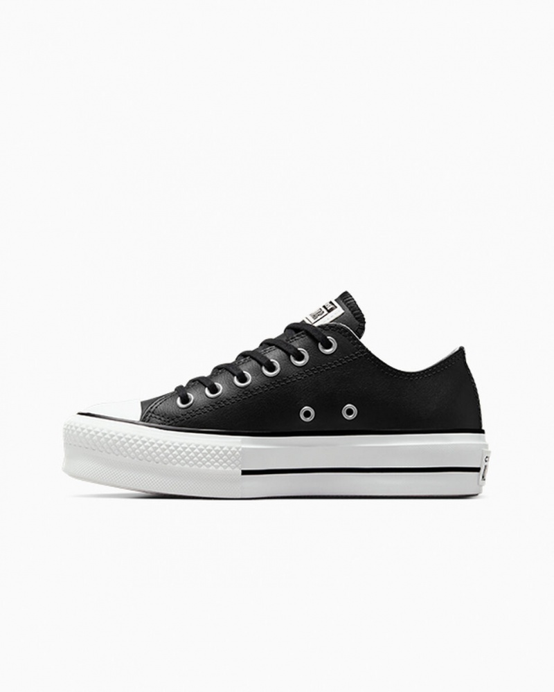 Converse Chuck Taylor All Star Lift Platform Leren Zwart Zwart Wit | 489317VKY