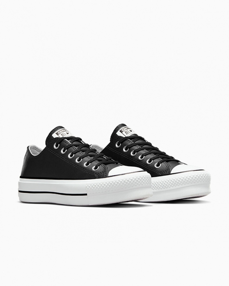 Converse Chuck Taylor All Star Lift Platform Leren Zwart Zwart Wit | 489317VKY