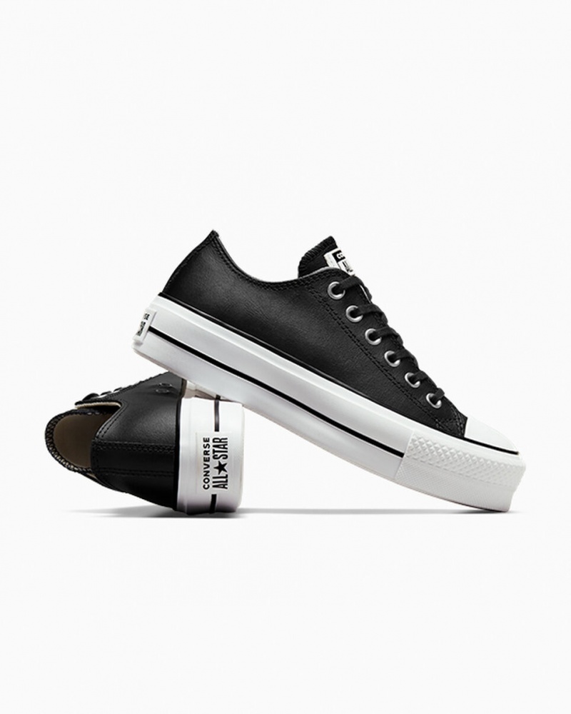 Converse Chuck Taylor All Star Lift Platform Leren Zwart Zwart Wit | 489317VKY