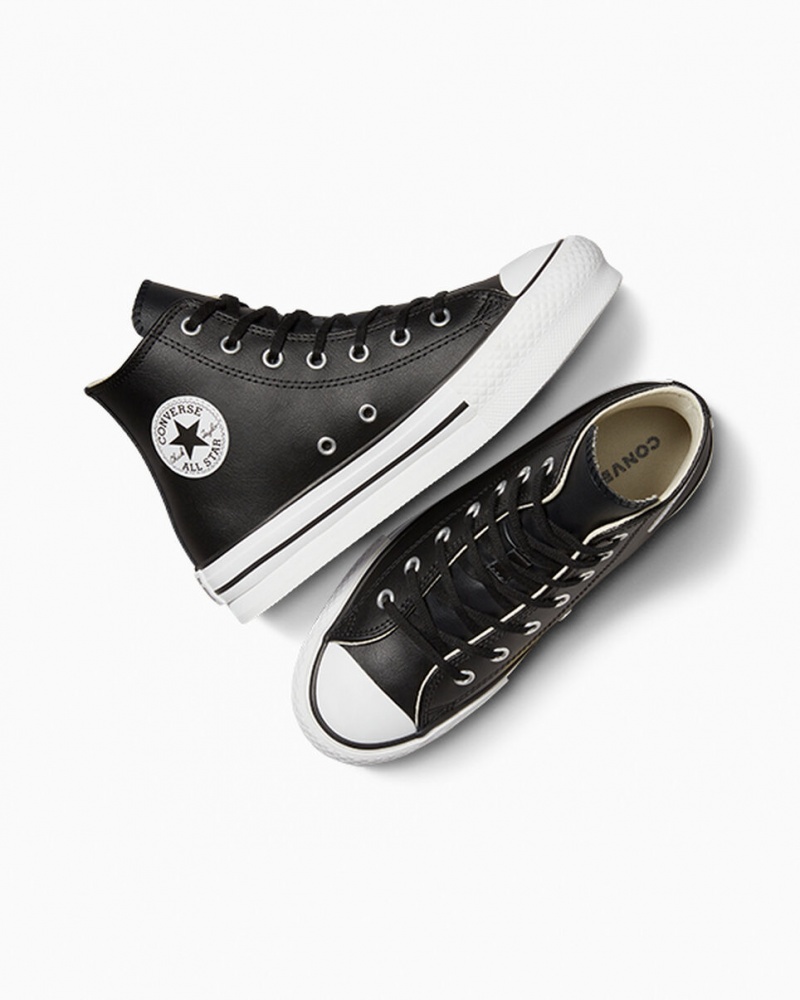 Converse Chuck Taylor All Star Lift Platform Leren Zwart Wit | 693725IPK