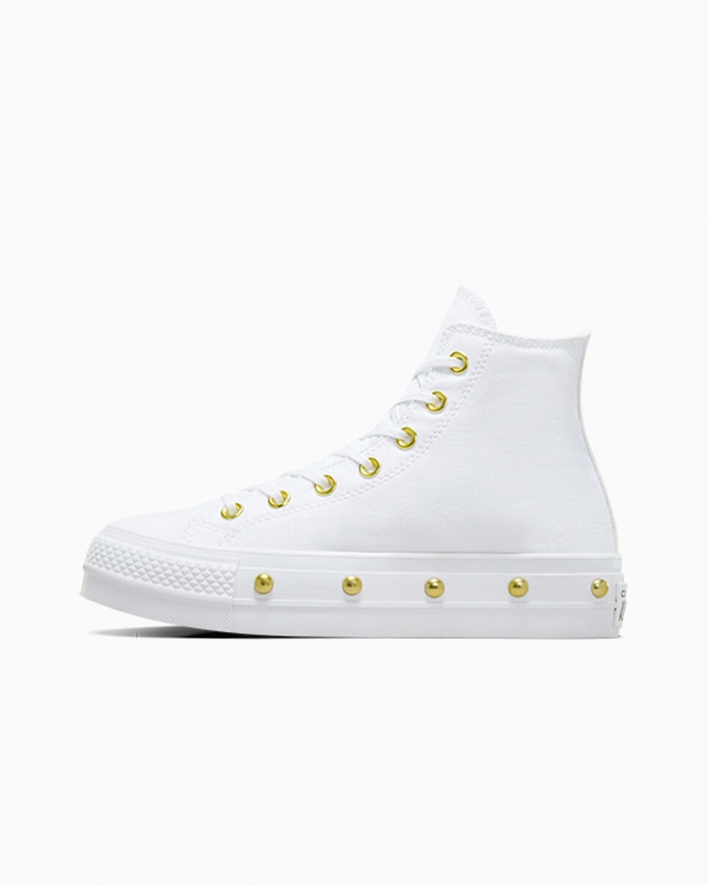 Converse Chuck Taylor All Star Lift Platform Star Studded Wit Wit Goud | 951048VUO