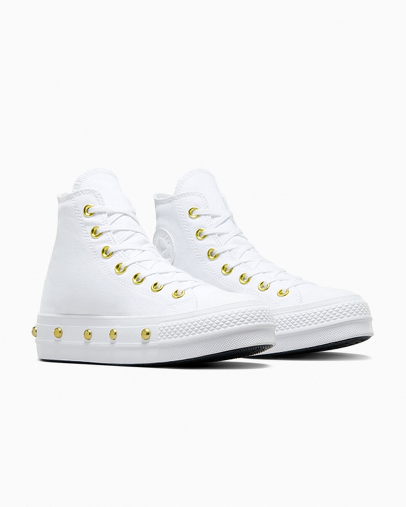 Converse Chuck Taylor All Star Lift Platform Star Studded Wit Wit Goud | 951048VUO