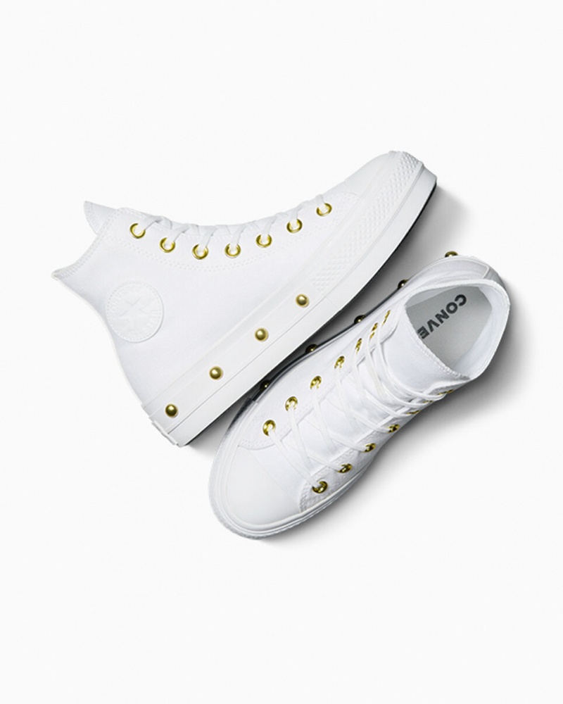 Converse Chuck Taylor All Star Lift Platform Star Studded Wit Wit Goud | 951048VUO