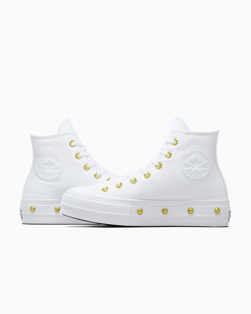 Converse Chuck Taylor All Star Lift Platform Star Studded Wit Wit Goud | 951048VUO