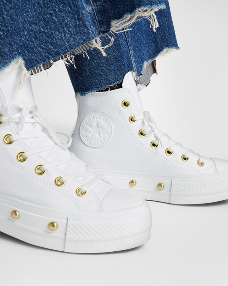 Converse Chuck Taylor All Star Lift Platform Star Studded Wit Wit Goud | 951048VUO