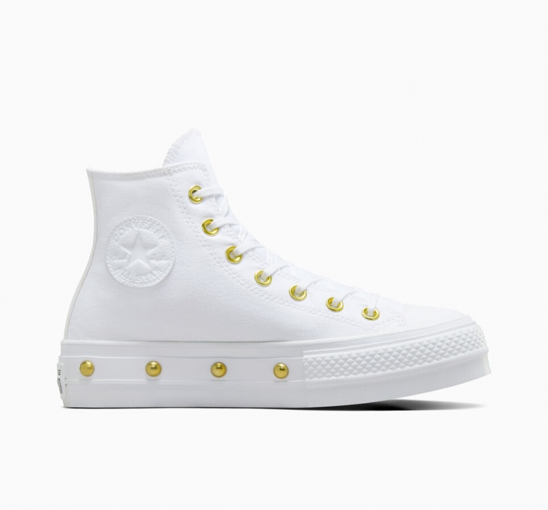 Converse Chuck Taylor All Star Lift Platform Star Studded Wit Wit Goud | 951048VUO