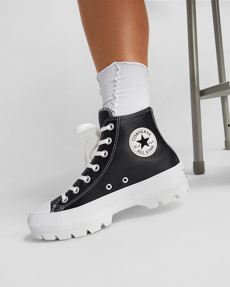 Converse Chuck Taylor All Star Lugged Leren Zwart Wit Wit | 371495TQD