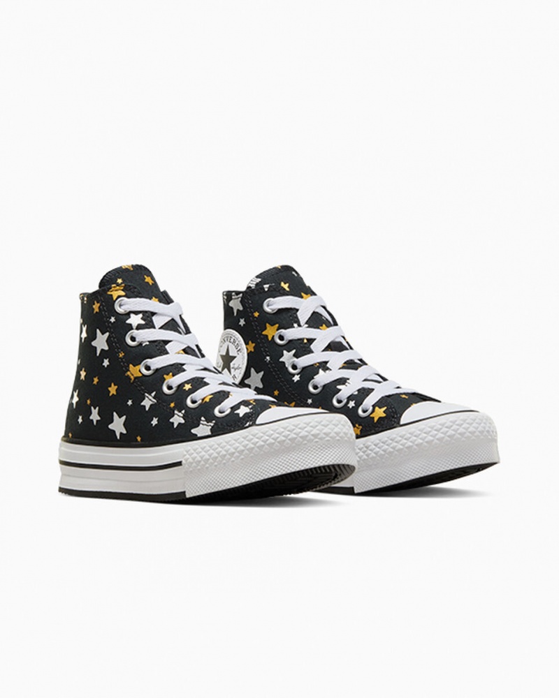 Converse Chuck Taylor All Star Platform Lift Sparkle Zwart Zilver Goud | 685713XOC