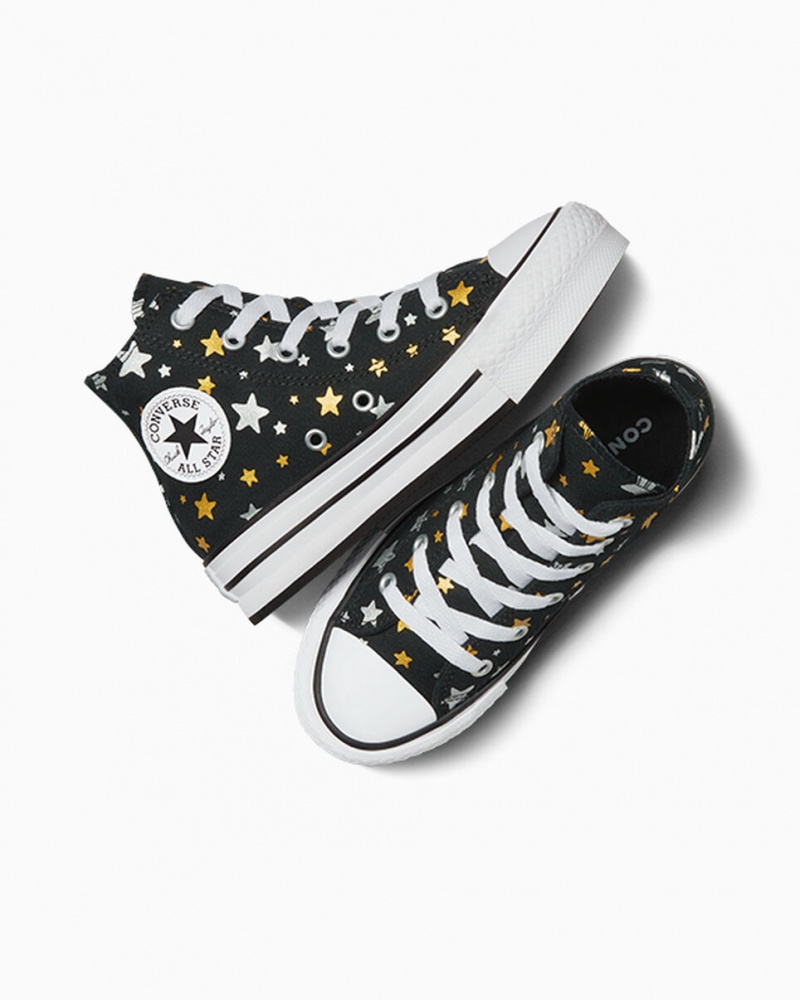 Converse Chuck Taylor All Star Platform Lift Sparkle Zwart Zilver Goud | 685713XOC