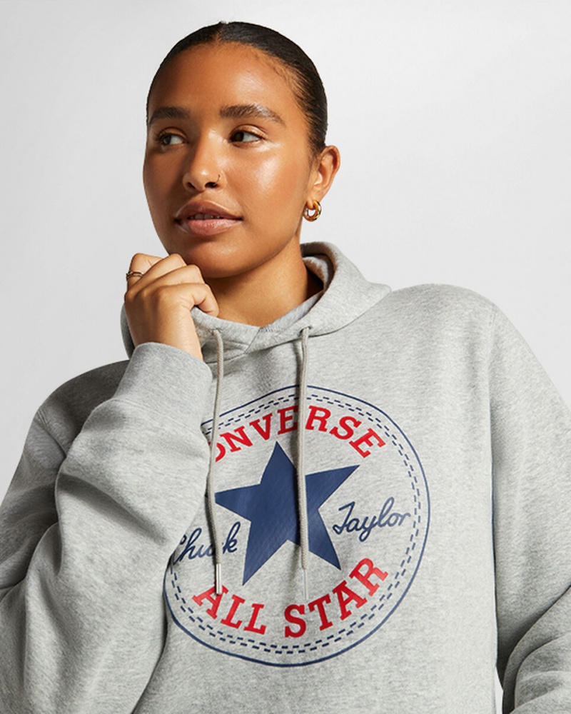 Converse Converse Go-To All Star Patch Standard-Fit Fleece Pullover Hoodie Grijs | 789415TSO