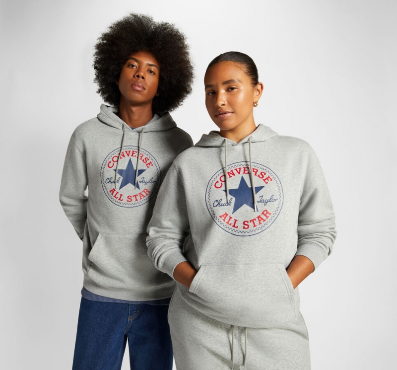 Converse Converse Go-To All Star Patch Standard-Fit Fleece Pullover Hoodie Grijs | 789415TSO