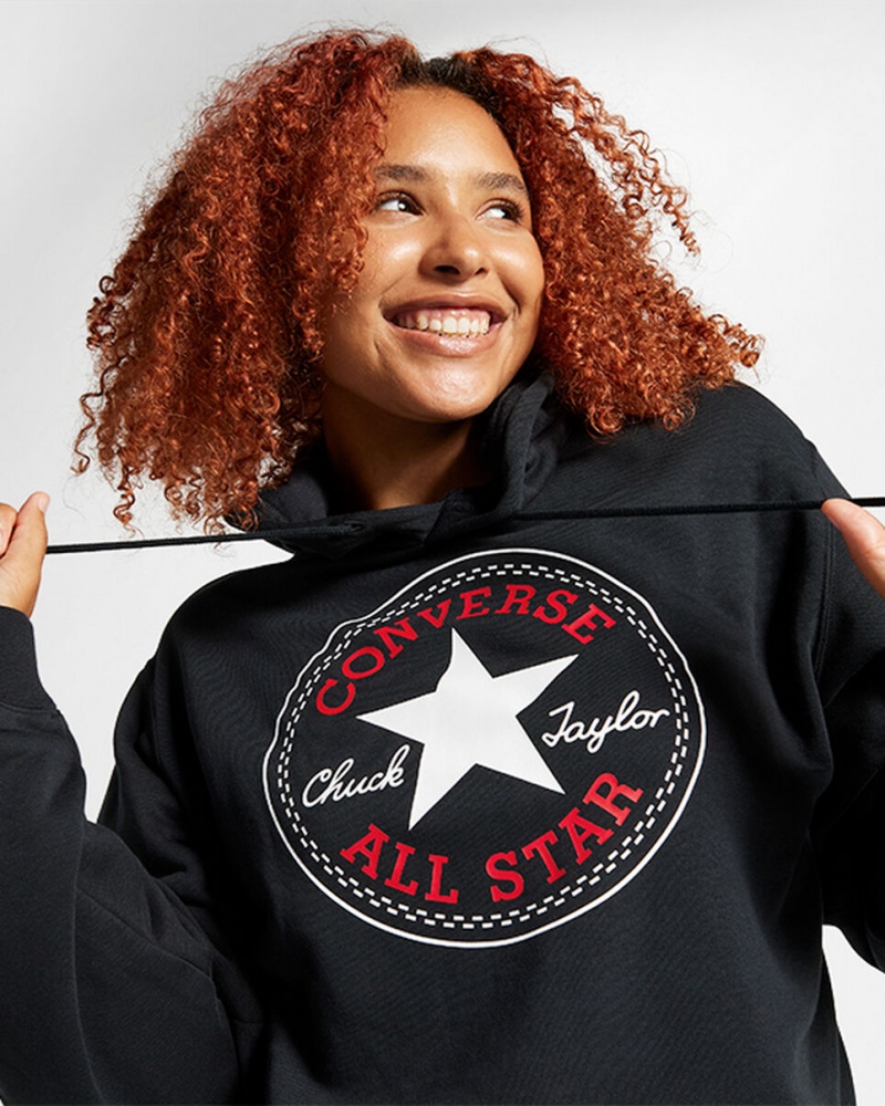 Converse Converse Go-To All Star Patch Standard-Fit Fleece Pullover Hoodie Zwart | 483091BHY