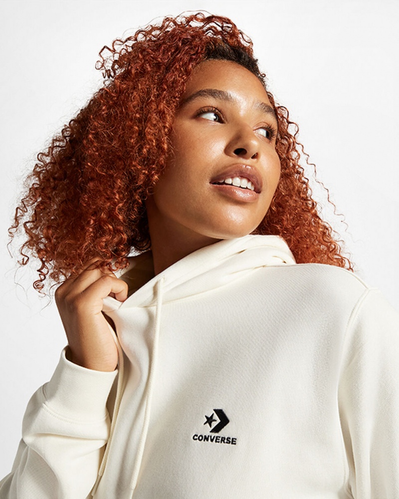 Converse Converse Go-To Embroidered Star Chevron Standard-Fit Fleece Hoodie Egret | 462175TUZ