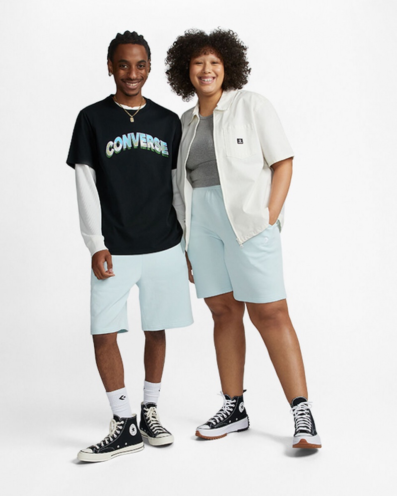 Converse Converse Go-To Embroidered Star Chevron Standard-Fit Fleece Kort Aqua Mist | 207631CWJ