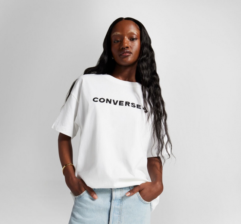 Converse Oversized Wordmark T-Shirt Wit | 973618VAG