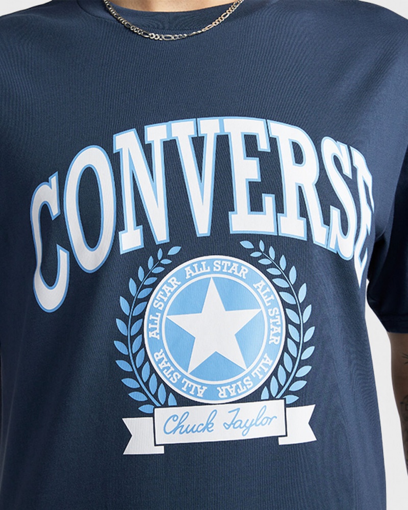 Converse Retro Collegiate Grafische T-Shirt Donkerblauw | 740621GRK