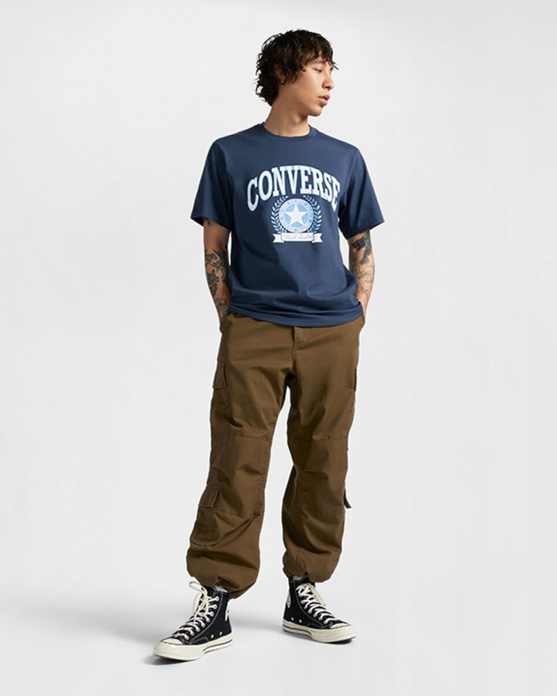 Converse Retro Collegiate Grafische T-Shirt Donkerblauw | 740621GRK