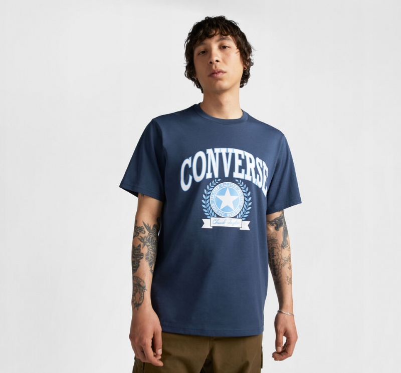 Converse Retro Collegiate Grafische T-Shirt Donkerblauw | 740621GRK