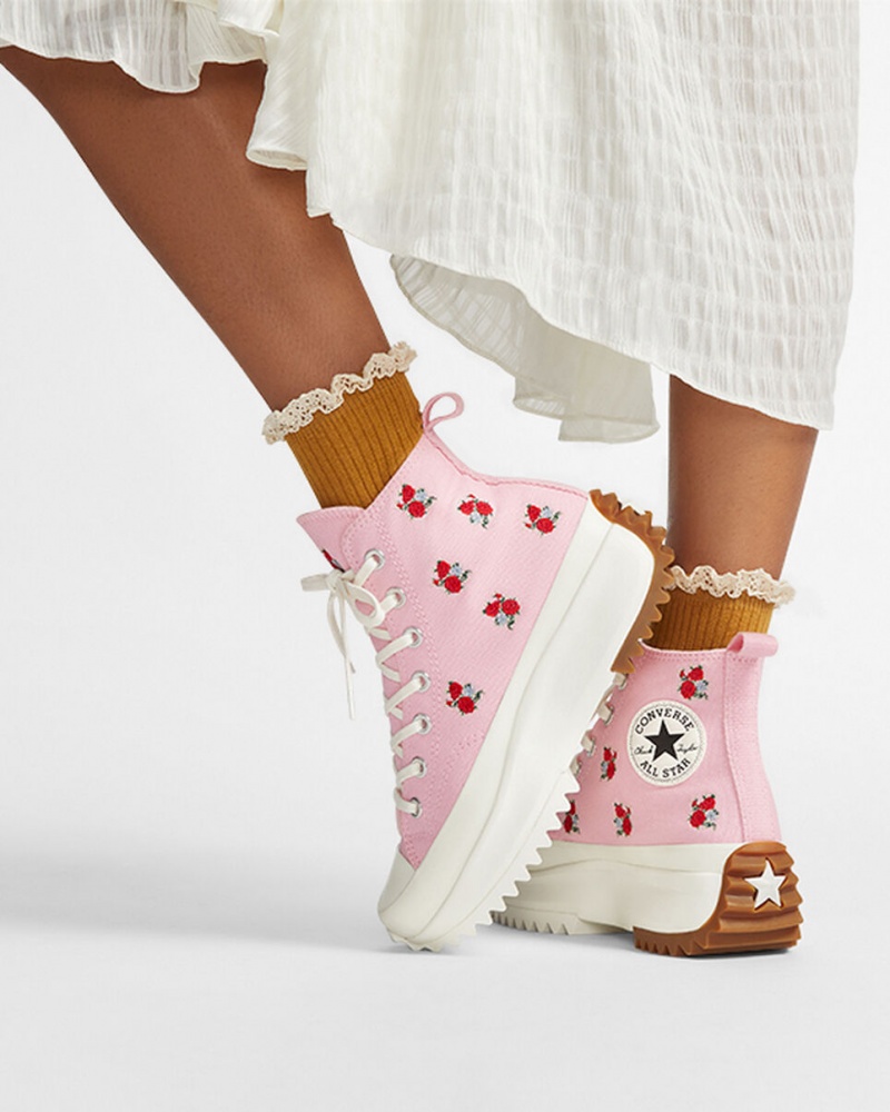 Converse Run Star Hike Platform Embroidered Floral Roze Rood | 167495KCN