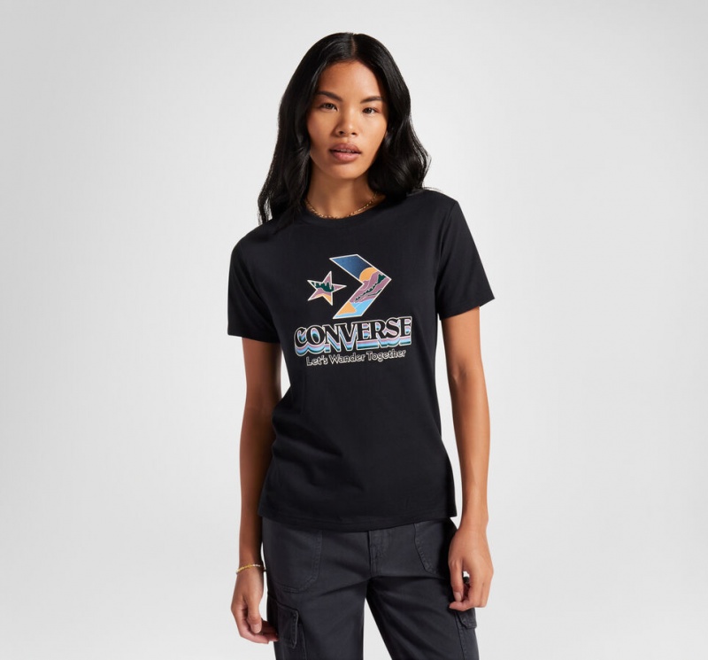 Converse Star Chevron Mountain Grafische T-Shirt Zwart | 023796BDK